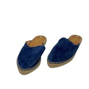 Pinaz Blue Suede Espadrille Slide Mules EU 38